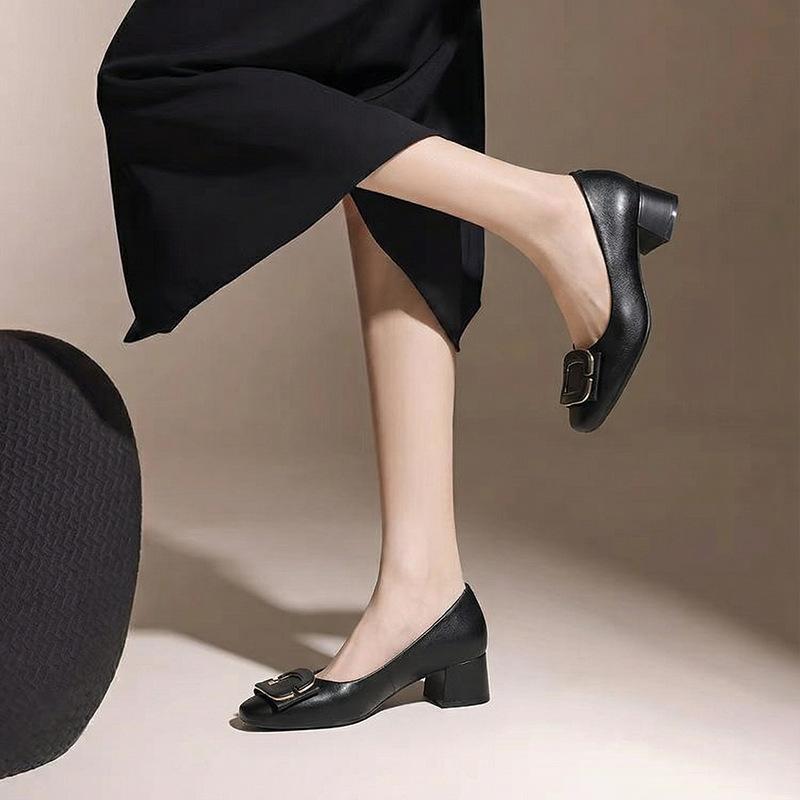 Height increase cm classic four-season rv square buckle hollow single shoes women's new temperament square head small leather sandals outer wear