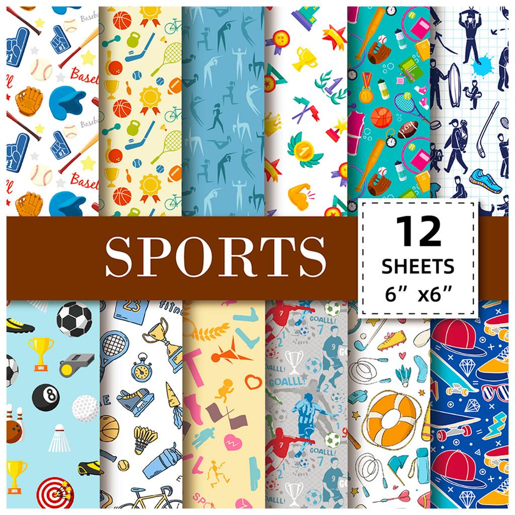 12 Sheets/Pack Sports Theme Background Hand Account Scrapbook Ball Material Paper Backing Paper