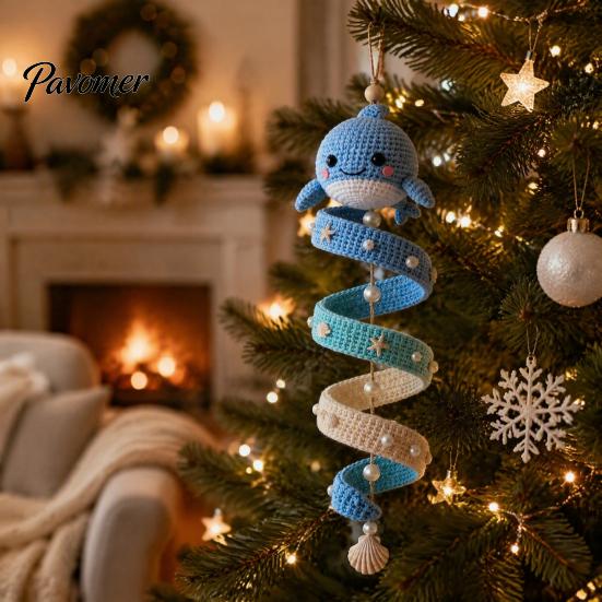 Padrão Fácil de Animais de Crochê Tema Oceano Kit Espiral, Artesanato Decorativo DIY, Conjunto de Tricô de Animais Marinhos Montagem Ornamento Pendurado para Árvore de Natal