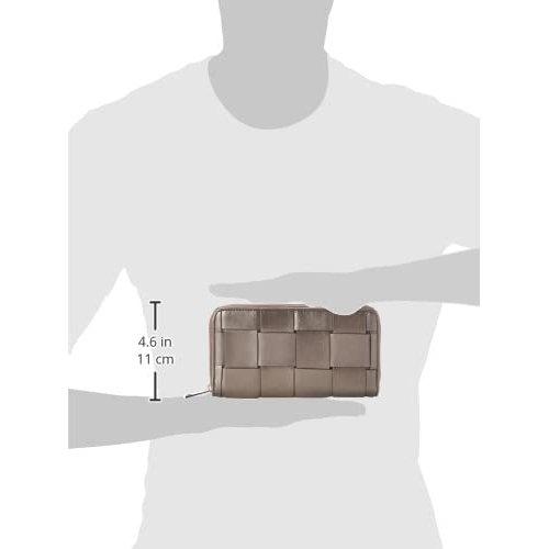 GUIONNET Bold Tile Round Zip Long Wallet PG101BLP Gunmetal Leather Intrecciato Pattern Card Slots Bill Compartment