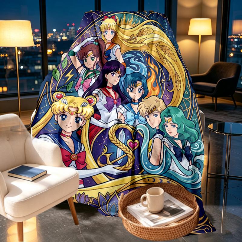 Koc z nadrukiem Sailor Moon - Miękki i wygodny, do sypialni, na podróż, na sofę, do dekoracji domu - Prezent urodzinowy, świąteczny dla przyjaciela