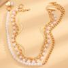 1 Ensemble Bracelet Collier Boucle OT Chaînes Cubaines Perles Imitation Collier à Longueur Réglable Bijoux à Superposer Cadeau