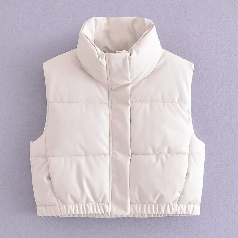 

Ur Autumn and Winter New Women s All-Match Faux Leather Vest Cotton Jacket White S