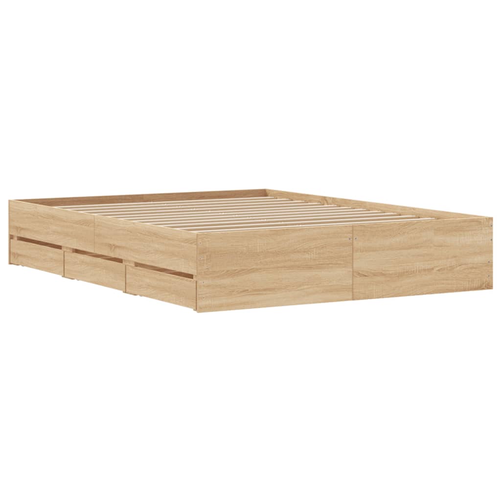 Bed Frame with Drawers Sonoma Oak Finish 140x200 cm Particleboard