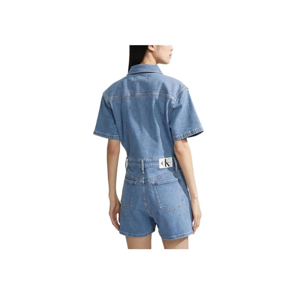 Calvin Klein Label Stud Button Stretch Denim Shorts Women Shorts Denim-Blue J221178-1A4