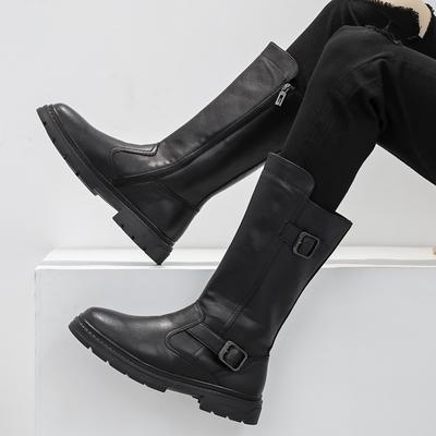 Modegröße 38-46 Herren Modische High-Top Lederstiefel Echte Rindslederschuhe Seitenreißverschluss Dicke Sohle Cowboy-Stiefel für den Alltag