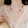 Autumn and Winter Melard Clavicle Chain, Uniquely Shaped Baroque Pearl and Tiger's Eye Stone Necklace, Suitable for Layering and Everyday Wear