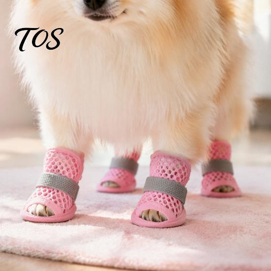 Adjustable Hook And Loop Dog Shoes 4Pcs for Hot Pavement, Breathable Mesh Boots, Summer All Season Boots Snow Mud Paw Protectors with Non-slip