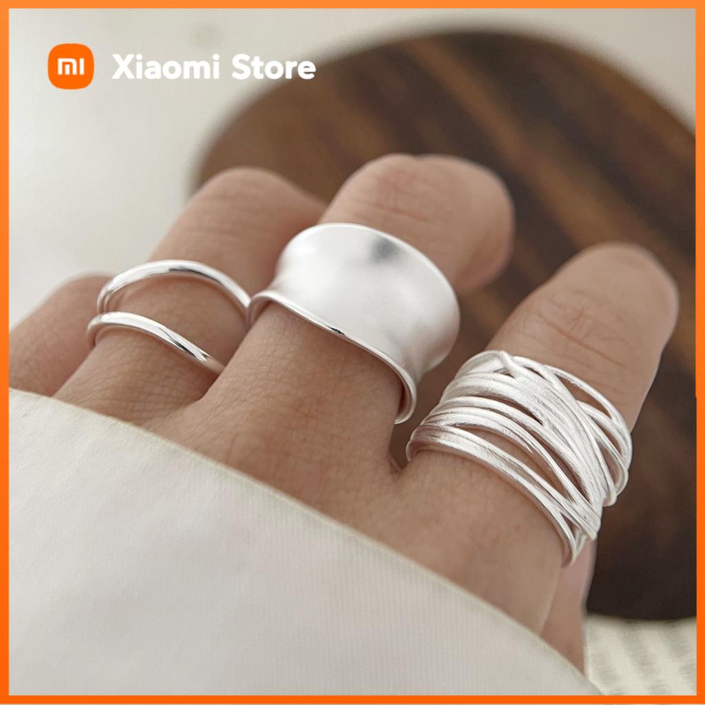 Xiaomi 925 Sterling Silver Rings for Women Couple Minimalist Handmade Wide Ring Party Jewelry Gift Prevent Allergy