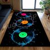 Retro Vinyl Record  Living Room Large Carpet Realistic Design with Black Base and Gold Patterns Anti-slip Rug for Home Decor