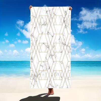 White Marble Microfiber Beach Towel Luxury Gold Geometric Pattern Bath Blanket Elegant Stone Texture Pool Towels Travel