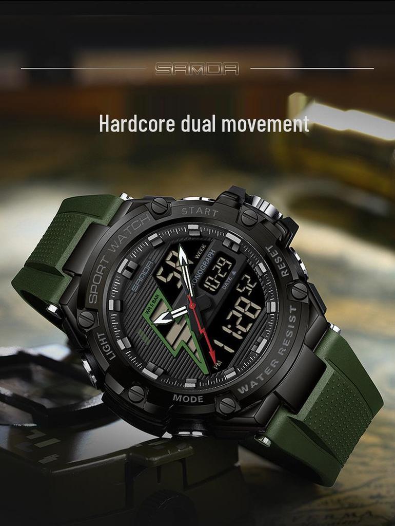 Sanda Men's Multifunctional Shockproof Waterproof Sport Watch with Alarm Clock and Black Technology.