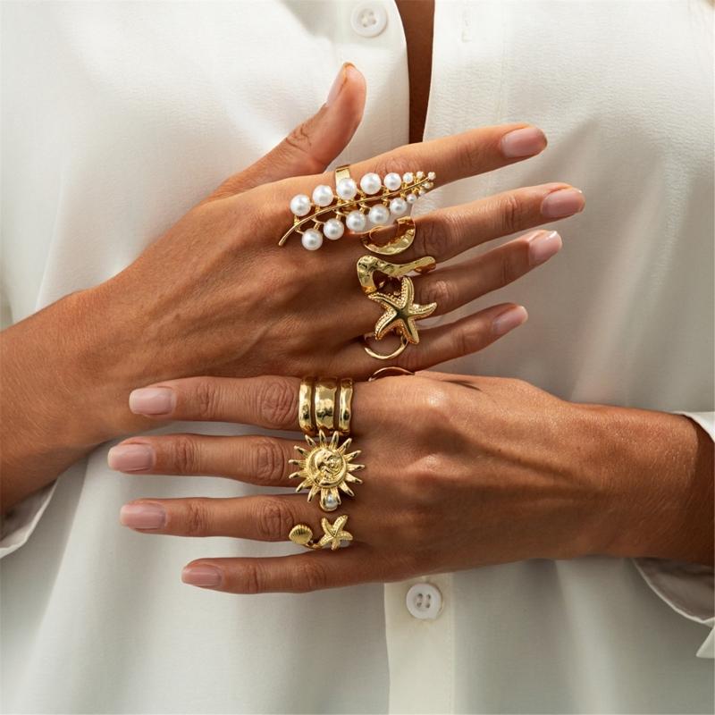 Stylish Sea Star Solar Designs Alloy Rings Comfortable Wear For Daily Outfits