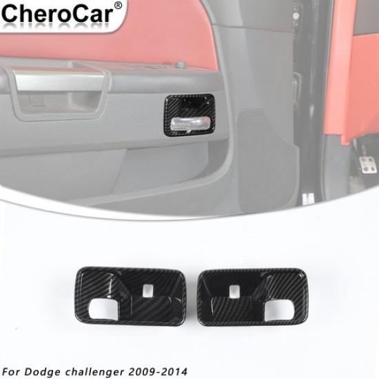 Carbon Fiber Interior Door Handle Bowl Trim Cover for Dodge Challenger 2009-2014
