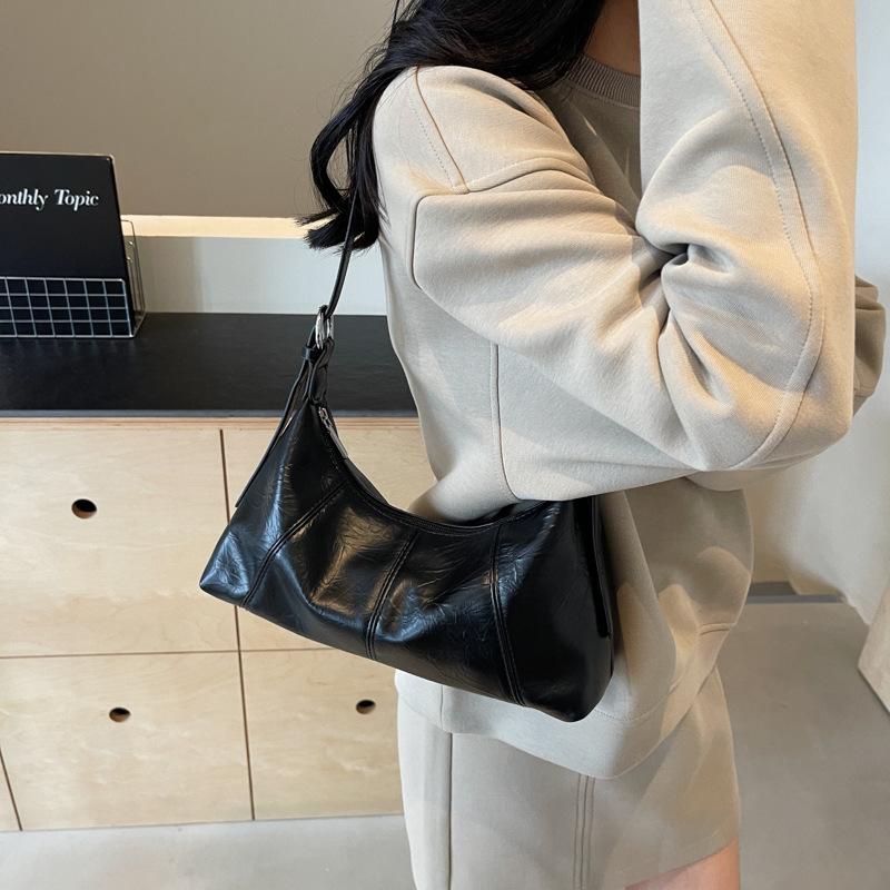 Vintage Women Waxed Leather Crossbody Bags Large Capacity Versatile Ladies Shoulder Bag Purse Stylish Female Underarm Handbags
