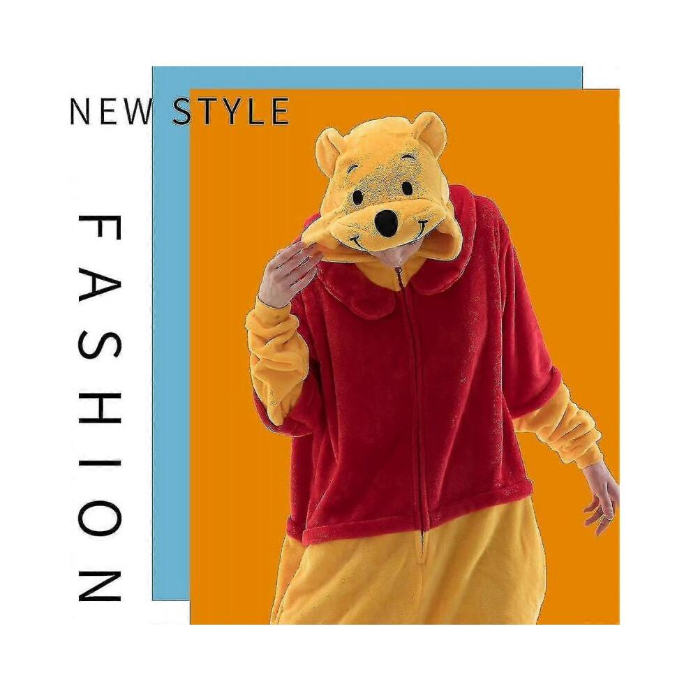 (XL,Pooh)Snug Fit Unisex Adult Onesie Pajamas, Flannel Cosplay Animal One Piece Halloween Costume Sleepwear Homewear