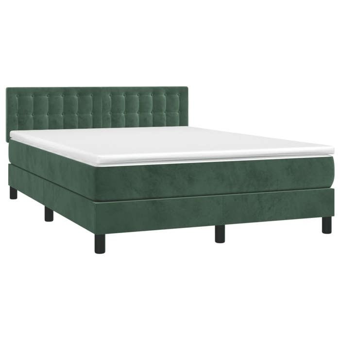 3141542 vidaXL Lit à sommier tapissier et matelas Vert foncé 140x190cm Velours