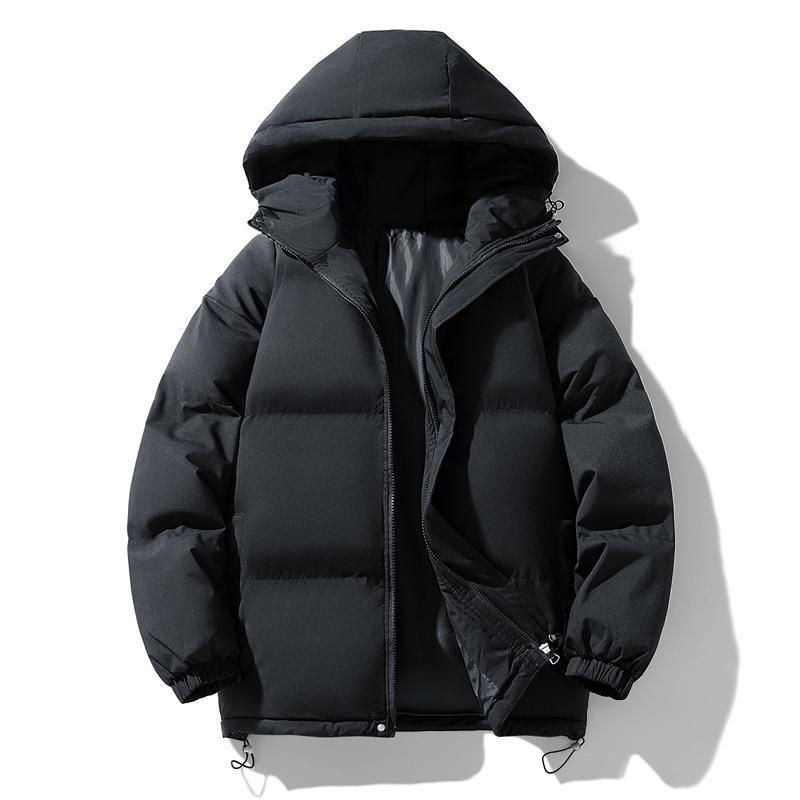 Men's Winter Cotton Jacket: Thickened, Loose, Trendy Stand-Up Collar Outerwear, Versatile Solid Color for Couples.