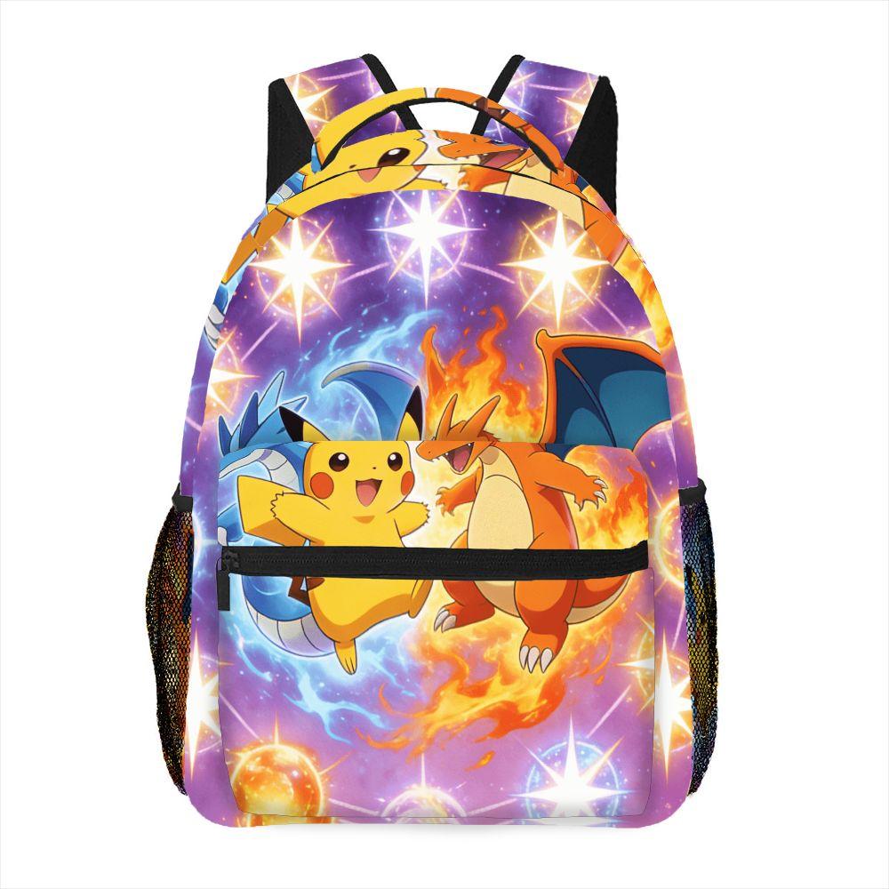 Cartoon Character School Backpack, Pikachu Charizard Spongebob Print Bookbag, Color Block Schoolbag for Students