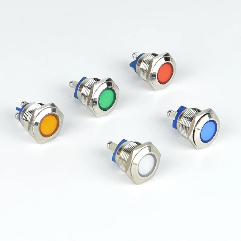 LED Indicator 16mm Metal Waterproof Indicator Lead Terminal With Bolt Foot Ring Connector 12V 220V Red  Orange Green Blue White