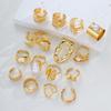15Pcs Gold Color Bow Pearl Ring Set For Women Irregular Lava Texture Chunky Bow Knot Pearl Inlaid Finger Ring Trendy Jewelry New