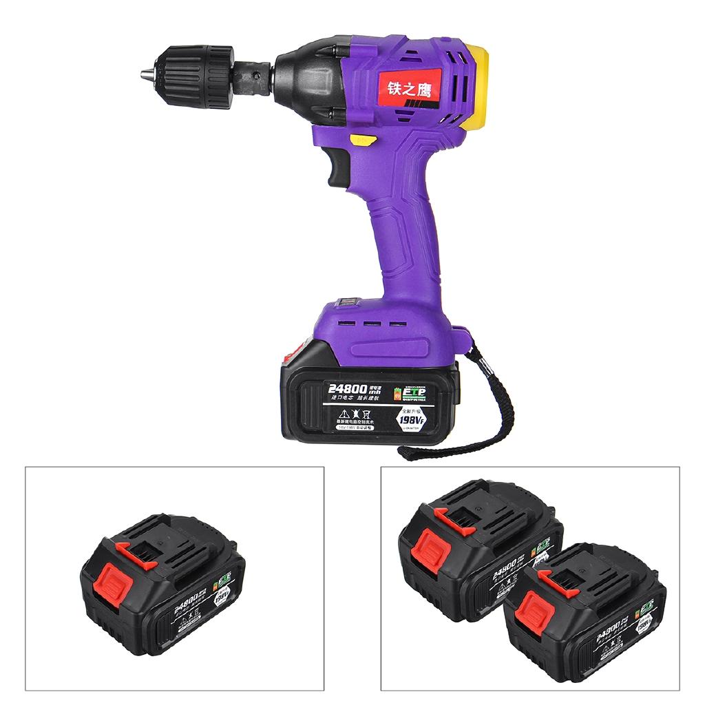 Brushless 24800mAh 480NM 2in1 Electric Drill &Impact Wrench Cordless High Torque