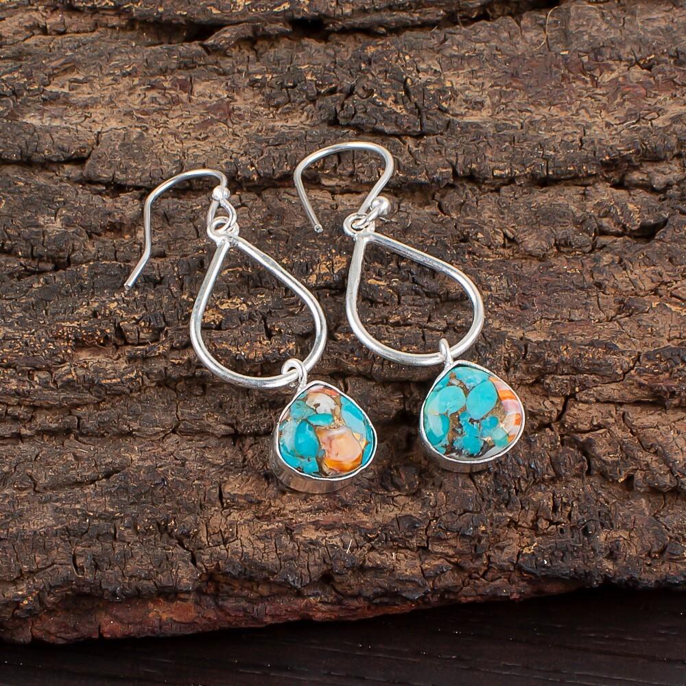 

Натуральный самоцвет Спини Ойстер, серебро 925 пробы, ювелирные изделия ручной работы, серьги 1,90 EE-19-36