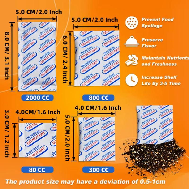 200/250/300 Pcs Food Grade Oxygen Absorbers Non-Toxic Long Term Storage Packets for Sealed Bags Jars Dry Food Pantry Use