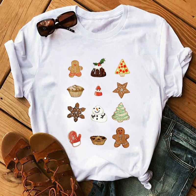 Women Cookies for Santa New Year Female Womens Clothes T Tee Shirt Tshirt Cartoon Print Merry Christmas Ladies Top Tshirt