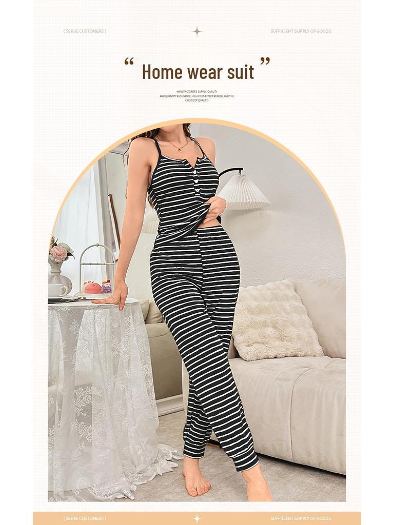 Women's Striped Button-Front Camisole Pajama Set