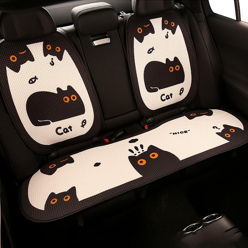 Neuer Autositzbezug für Damen mit süßem Cartoon-Katzen-Motiv, universelles Autokissen, atmungsaktiv, rutschfest, für vier Jahreszeiten, Auto-Innenausstattung