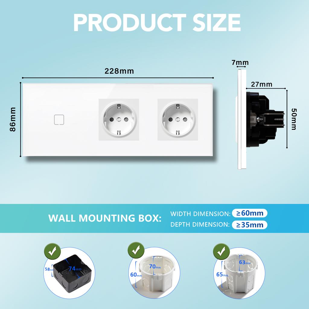 BSEED 1/2/3/4Gang Zigbee Touch Switch Glass with EU Sockets Smart Wall Light Switch Touch Screen Backlight E Series