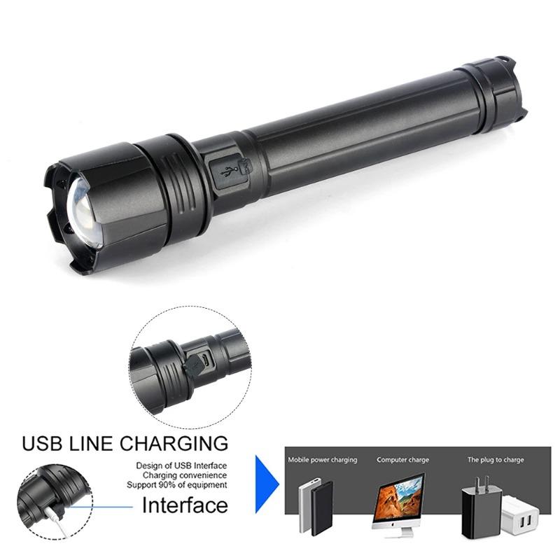 High Power XHP70 LED Flashlight Rechargeable Zoom Torch Tactical Lantern USB Charging Hand  Lamp  18650 or 26650 Battery