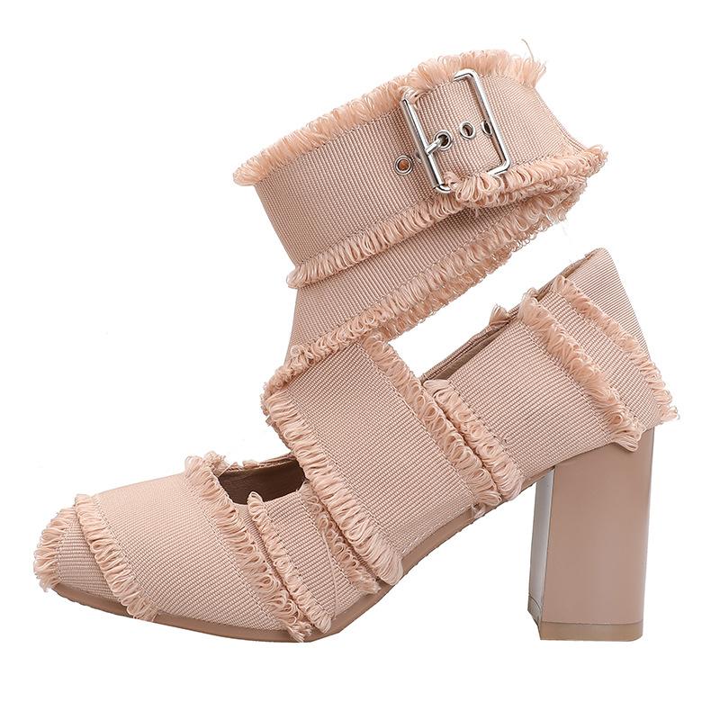 Fashion Super High Heels Ballets Shoes Ladies Cross Tied Fabric Pumps Women Mid-Calf Belt Strap Mary Janes Fringe Cloth Band Ballerinas