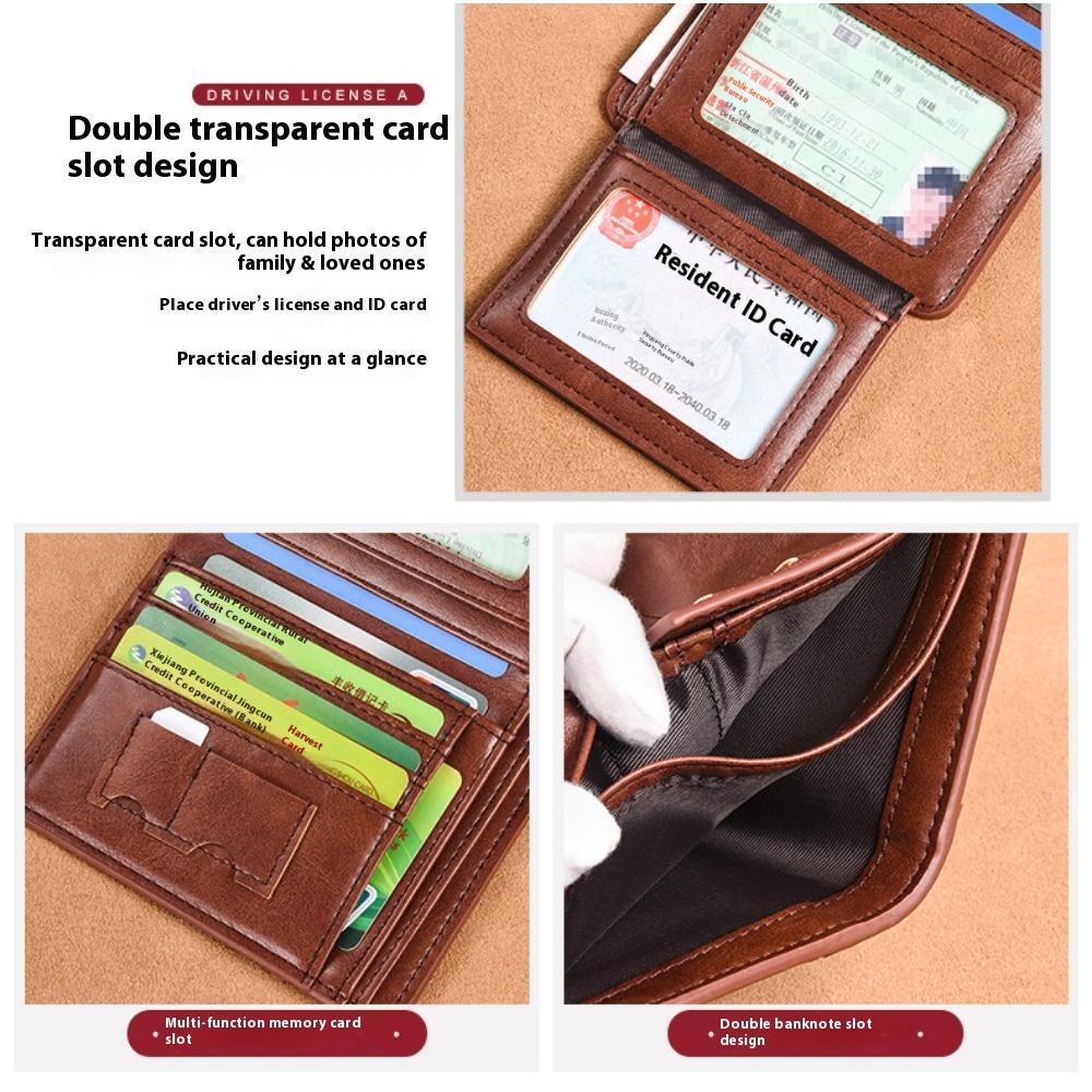 Men's Wallet Thin Short Driver's License Wallet Integrated Card Bag Multifunctional Vertical Three-fold Wallet