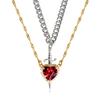 Gold Red Crystal Heart Dagger Pendant Layered Necklace Heart And Sword Necklace For Valentine's Day Couple