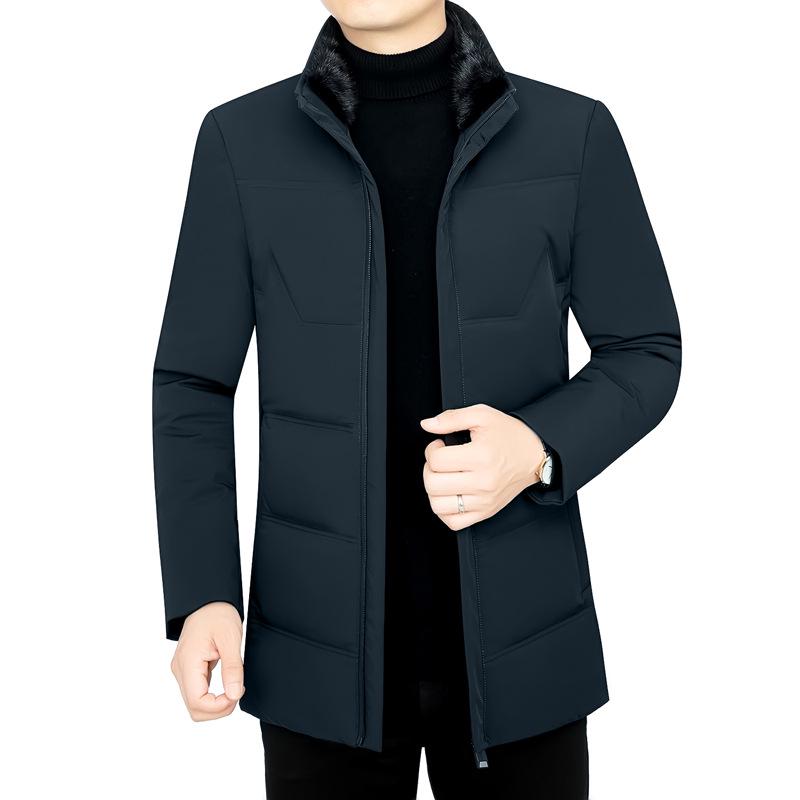 

Mid-Aged Men s Fur-Trimmed Stand Collar Down Jacket - 2025 Winter Fashionable Business Casual Outerwear XL (135-155 kg) арлекін/синій
