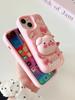Cute Funny Pig Piggy Telescopic Bracket Case For iPhone 16 15 Pro Max 14 Plus 13 11 12 Pro Max Pink Silicone Stand Holder Cover