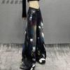 High-Waisted Wide Leg Denim Trousers Women Colorblock Painted Design Loose Fit Cropped To Floor Length Casual Chic Style