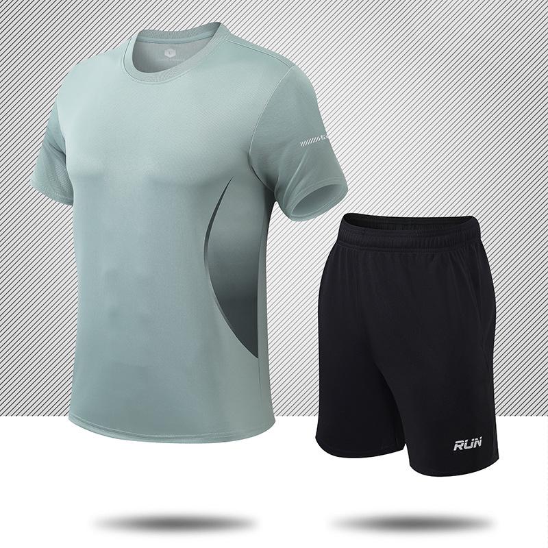 

Мужской летний быстросохнущий спортивный комплект из ледяного шелка: Модная футболка с коротким рукавом и шорты для бега, фитнеса, баскетбола. 5XL