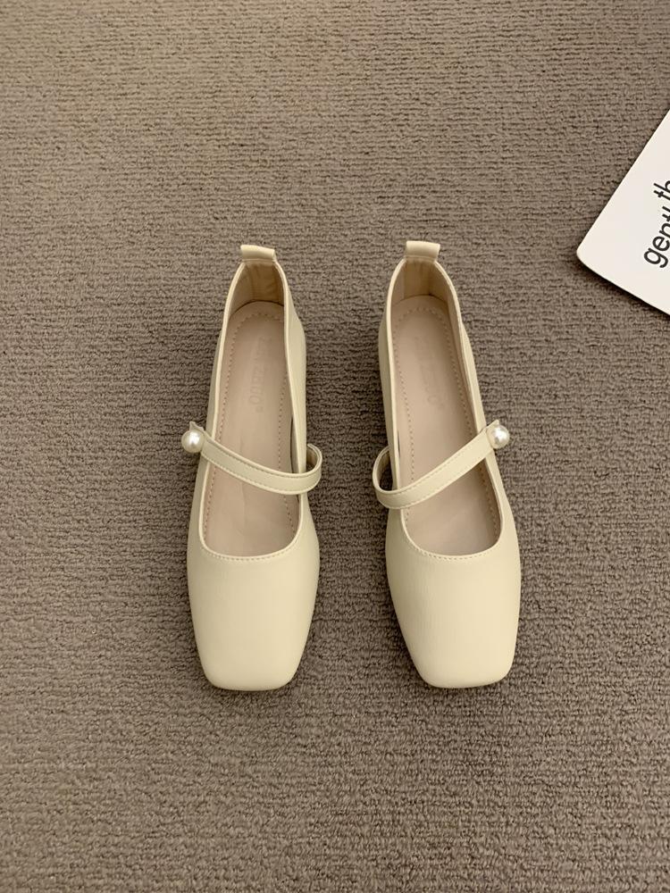 Square head Mary Jane shoes women's shoes spring and autumn 2024 new thick heel with French style with skirt temperament single shoes