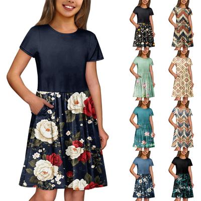 Φόρεμα για κορίτσια, καλοκαιρινό, μονόχρωμο και στάμπα, αμάνικο φόρεμα με τσέπη, casual φόρεμα, σορτς και μανίκια, φόρεμα για πάρτι