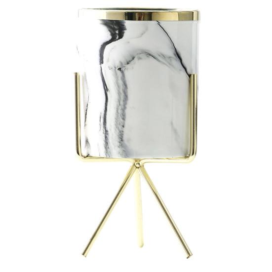 Home Garden Metal Bracket Ceramic Flower Pot Holder Art Plant Container Planter