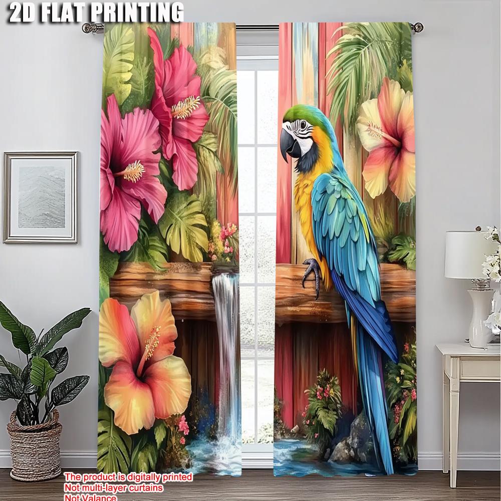 2 Stück   Fenstervorhang 2D-Druck Blumig Papagei Strapazierfähiges Polyester (ohne Stange) Geschenke Ldeal für Saison Heimdeko für Wohnzimmer &