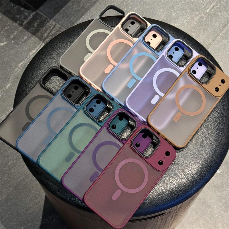 Matte Transparent Shockproof Armor Phone Case For Iphone 11 12 13 14 15 Plus 16 17 Air Pro Max Magnetic For Magsafe Bumper Cover