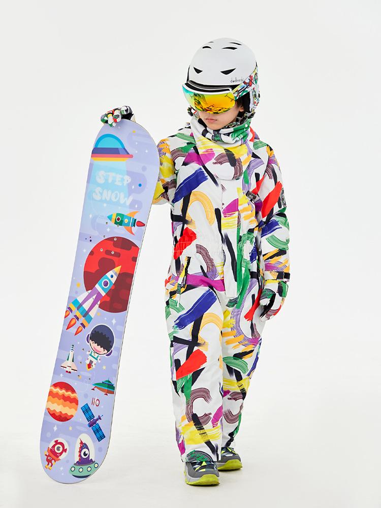 Oddivski Unisex Children's Cartoon Ski Suit - Warm, Waterproof, Windproof One-Piece for Indoor Skiing.