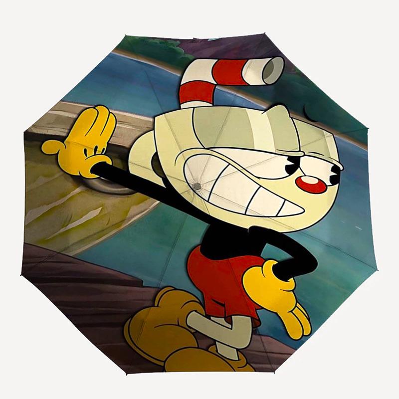 1pc Cuphead Outdoor Umbrella - Automatic Opening & Closing, Portable Tri-Fold Design with 8-Rib Iron Frame - Perfect Gift for Fans, Travelers, Everyda