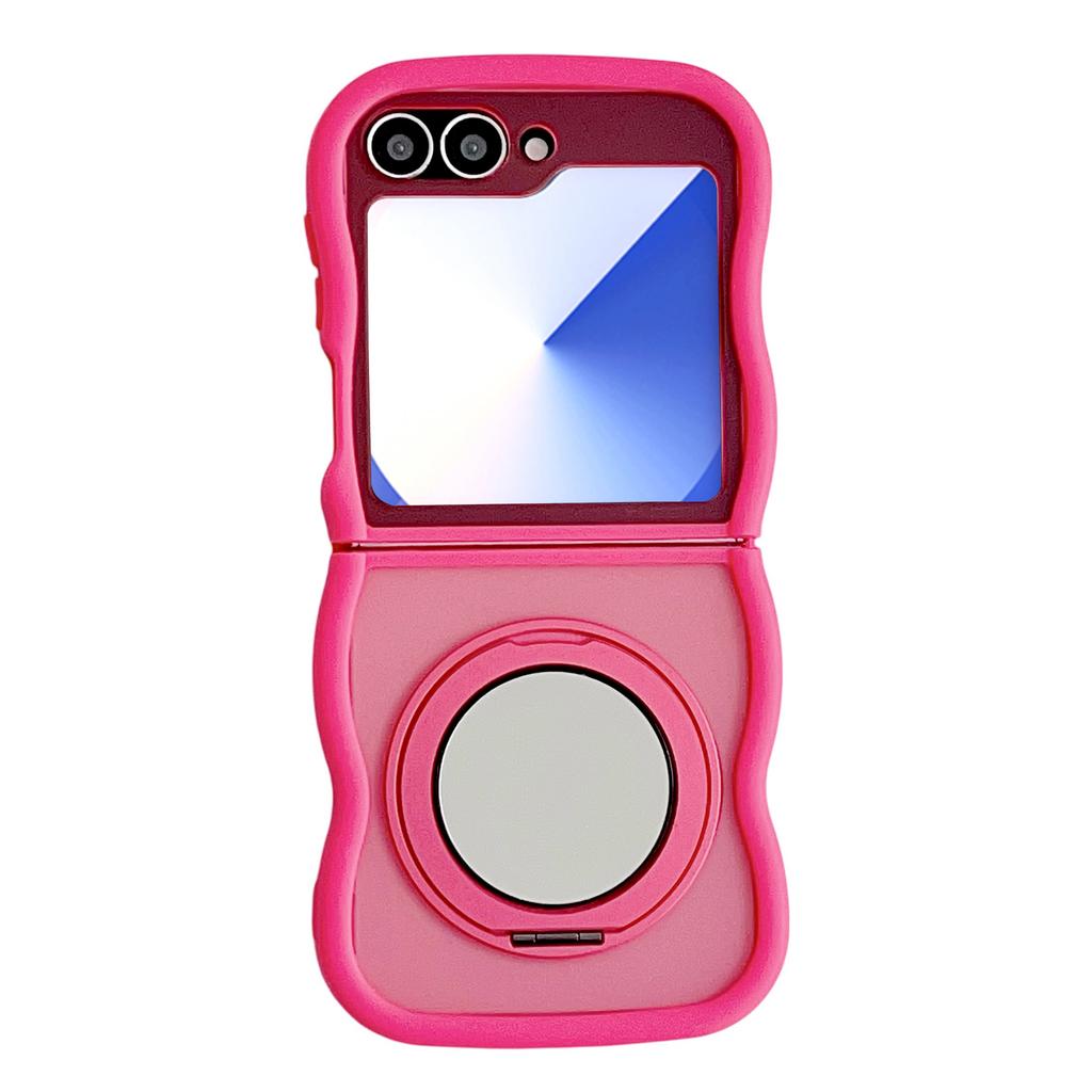 For Samsung Galaxy Z Flip6 5G/Flip5 5G Magnetic Case Mirror Rotating Kickstand Wave Edge TPU+PC Phone Cover