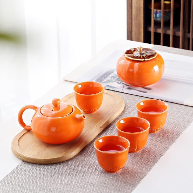 Persimmon Ruyi Gift Tea Set Packed Persimmon Teapot Teacup Six Cups Gift Box Gift Gifts Annual Meeting Company Gifts