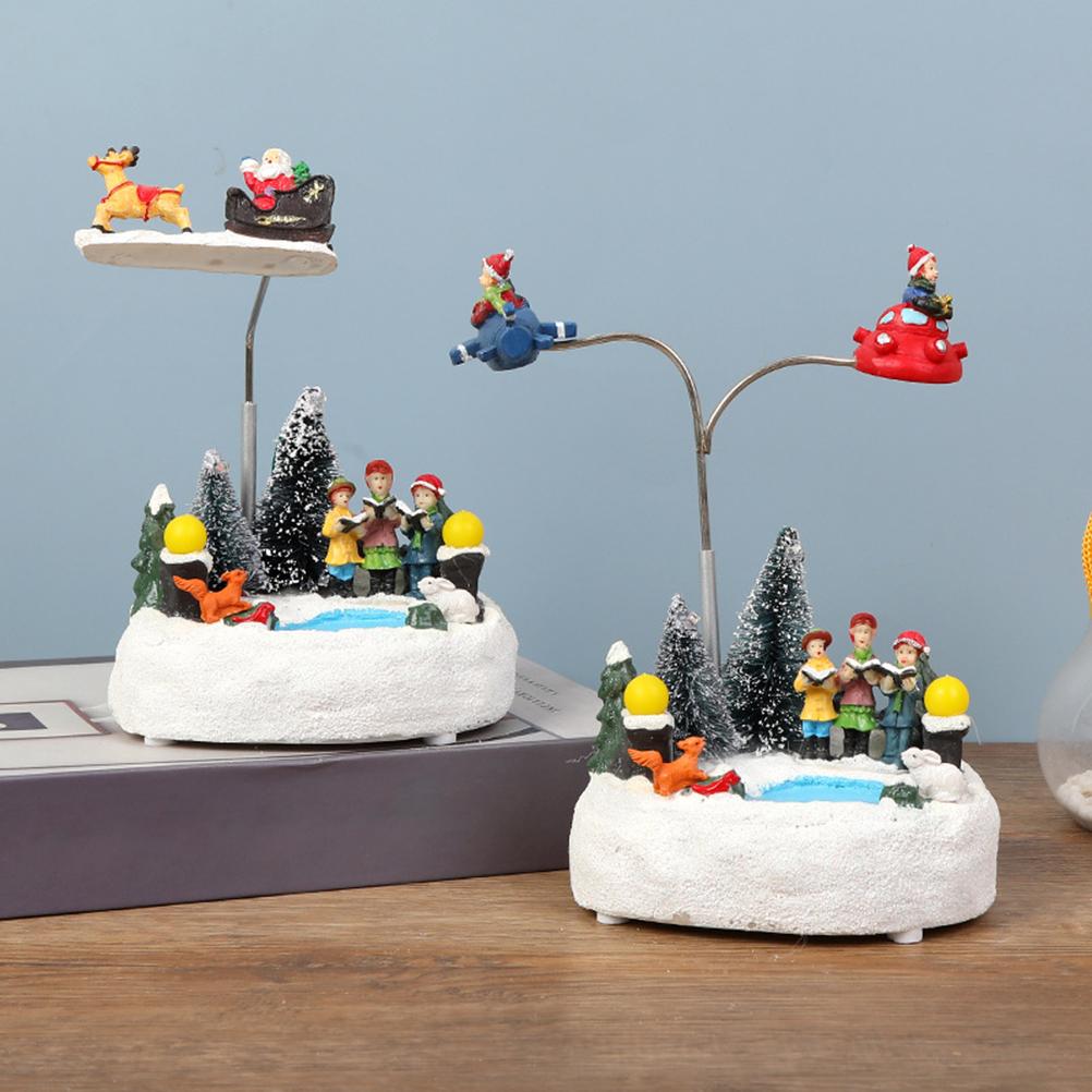 Christmas Ornament LED Luminous Rotating Music Box Christmas  Resin Craft Christmas Light Music Box